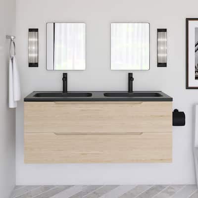 48'' Floating Bathroom Vanity in Evita Oak with Integrated Quartz Sand Top - 47.24'' x 18.90'' x 20.39''