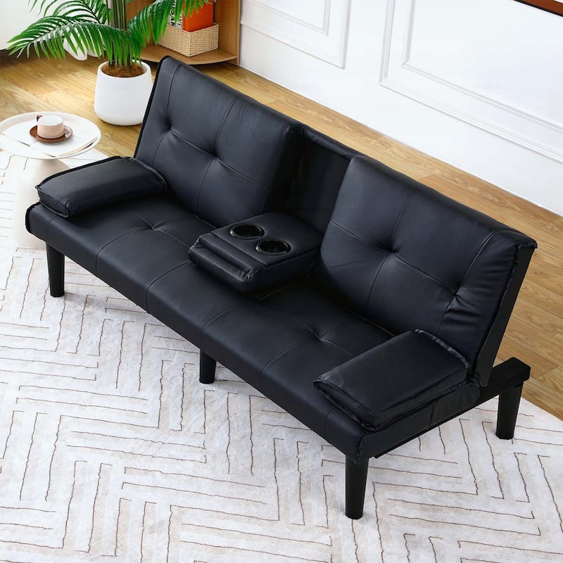 Sofa Bed with Foldable Design and Cup Holder,Ideal for Versatile Living Spaces - Black