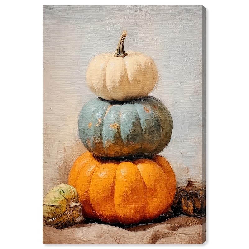 Wynwood Studio Canvas Food and Cuisine Pumpkin Display Orange and Cream White Rustic Wall Art Canvas Print - 36 x 24