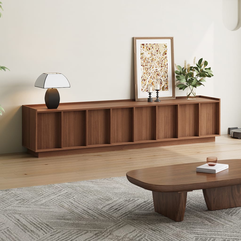 78.74" Modern TV Stands with Brown Wood Grain,Mid Century Media Console With 4 Cabinets