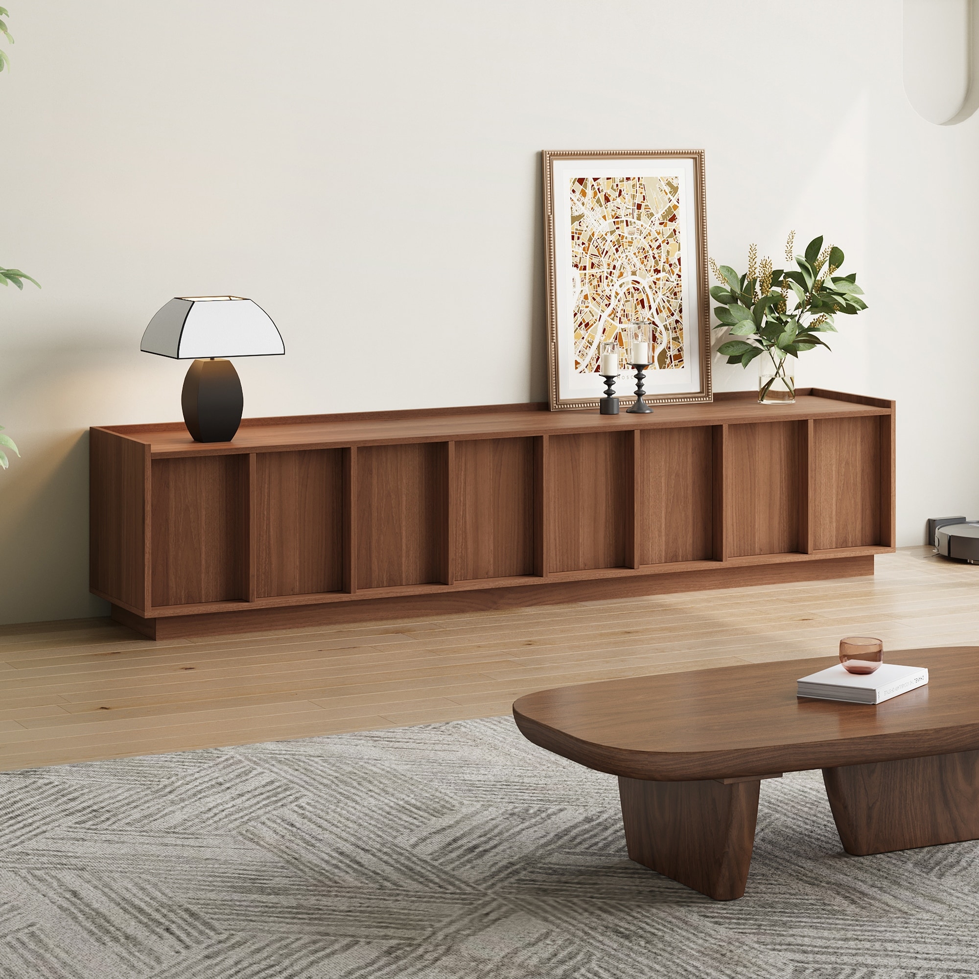 78.74" Modern TV Stands with Brown Wood Grain,Mid Century Media Console With 4 Cabinets