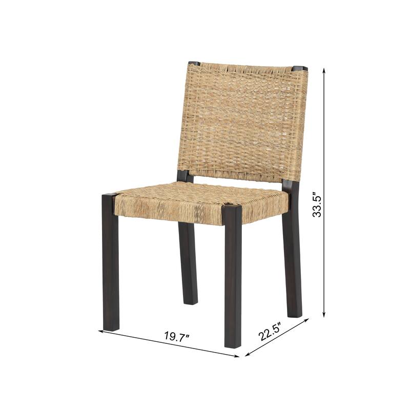 Farmhouse Modern Dining Chairs Set of 2-Solid Wood Rattan Backrest Walnut Finish Indoor/Outdoor Versatility