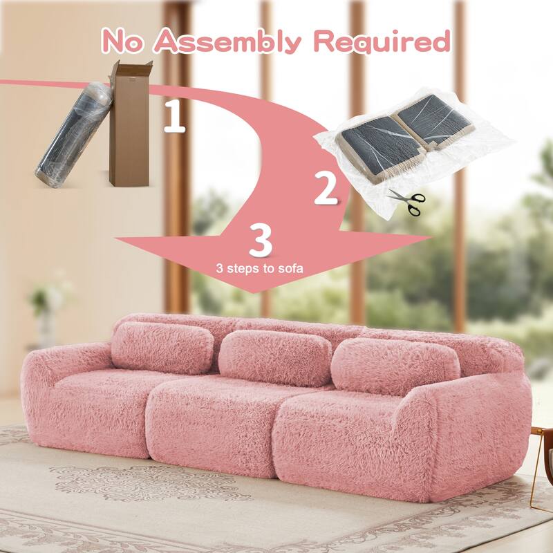 Modular Sectional Sofa, Plush Fabric Boneless Couch with Throw Pillows, 2/3/4-Seater Options, No Assembly