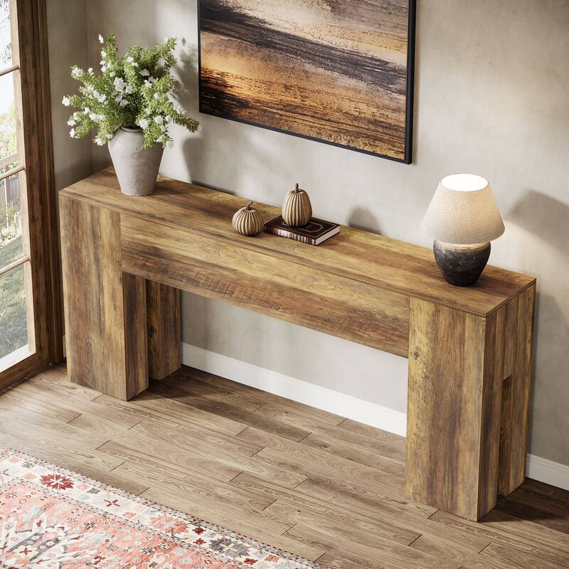 71-Inch Long Console Table for Entryway, Living Room, Rustic Brown - 70.86" L x 13.78" W x 32.3" H