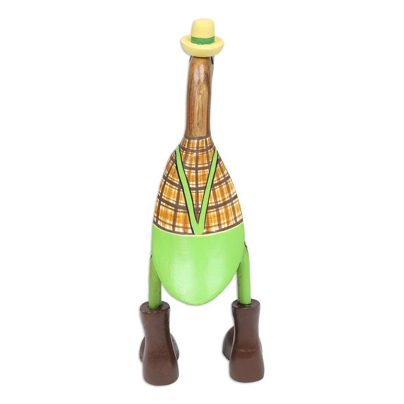 Novica Handmade Gardener Duck Bamboo Root And Teak Wood Figurine