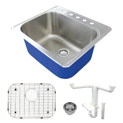 Transolid TRS_K-MTSB252212-5 25" Drop In Single Basin Stainless Steel - Brushed Stainless