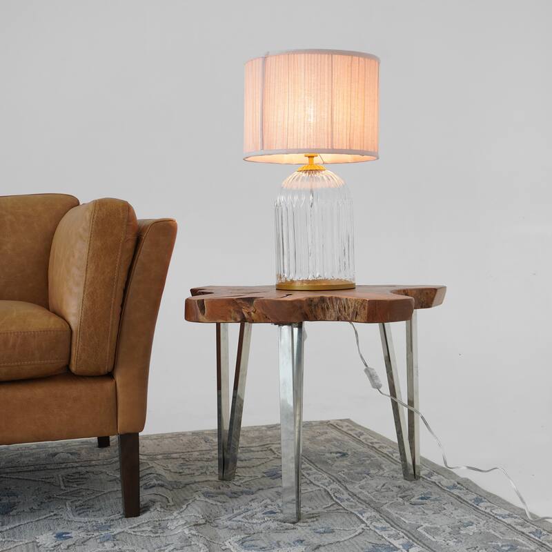 Coachella Ribbed Glass Table Lamp with Pleated Fabric Shade