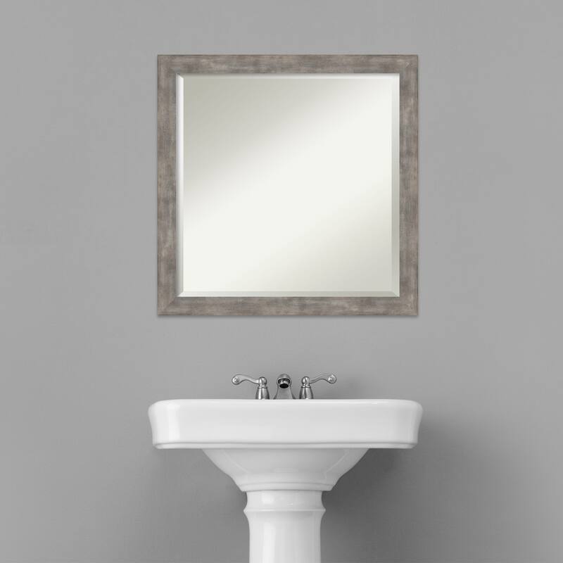 Beveled Wood Bathroom Wall Mirror - Marred Pewter Frame