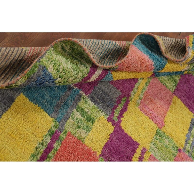 Colorful Checkered Moroccan Oriental Area Rug Handmade Wool Carpet - 6'10" x 10'6"
