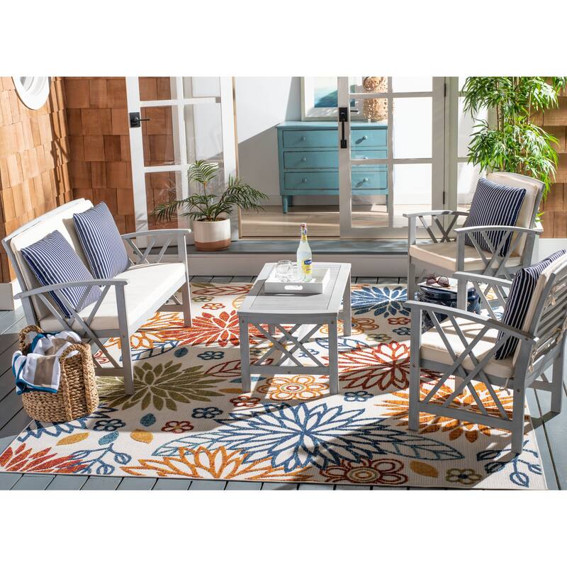 SAFAVIEH Outdoor Fontana 4-piece Acacia Wood Patio Conversation Set