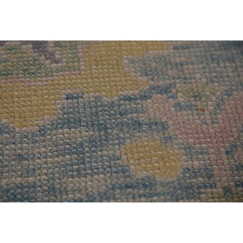 Hand Knotted Oriental 100% Wool Carpet Transitional Floral Navy Blue & Blues Oushak Runner Rug - 12' 9'' X 3' 2''