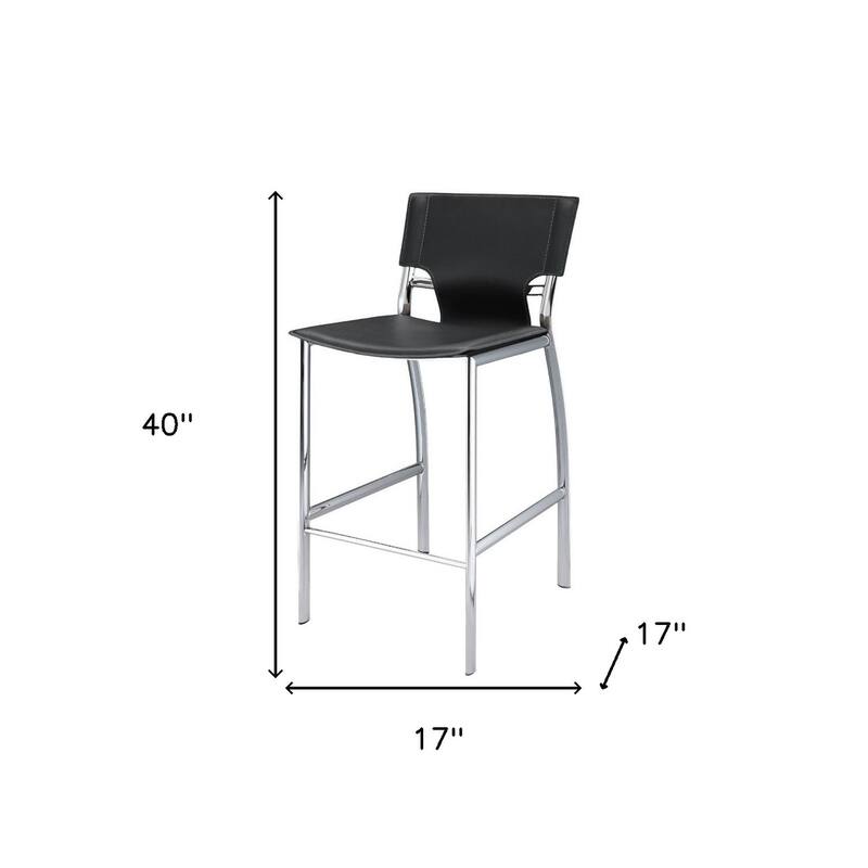 HomeRoots Set of Two 29" Gray and Silver Metal and Faux Leather Low Back Bar Height Bar Chairs