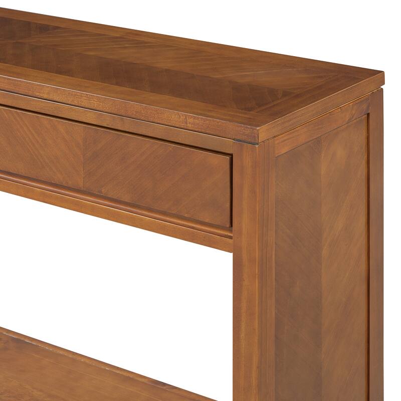 55" Console Table, Rustic Wooden Entryway Table Sofa Table with Storage Drawers and Open Storage Shelf, Hallway Tables Honey