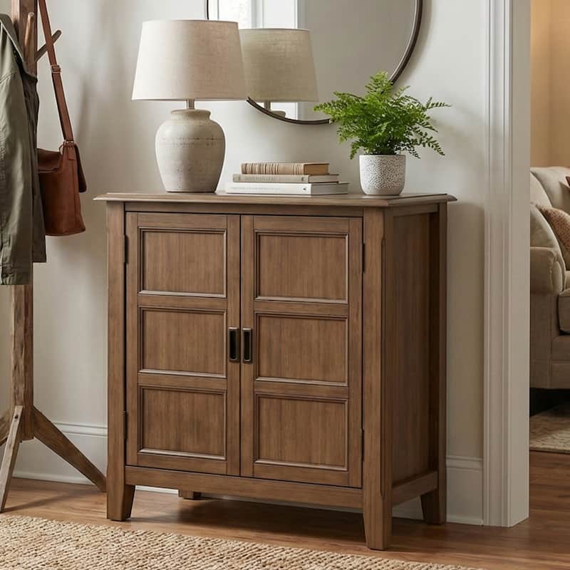 WYNDENHALL Portland SOLID WOOD 30 inch Wide Transitional Low Storage Cabinet - 30"w x 14"d x 31"h - Rustic Natural Aged Brown