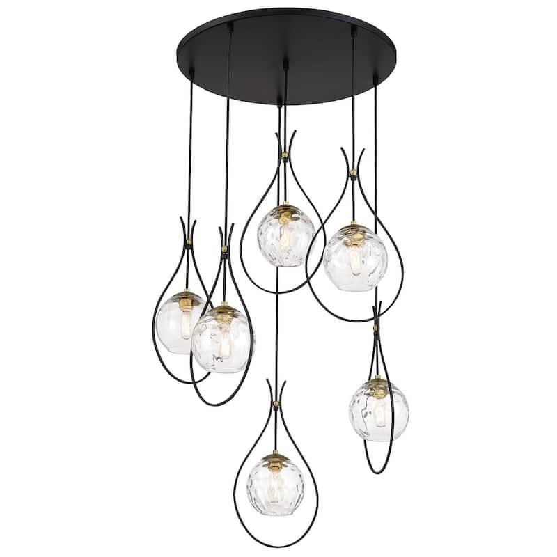 Minka Lavery 1536 Cody 6 Light 28" Wide Pendant with Clear Water Glass - Coal / Soft Brass