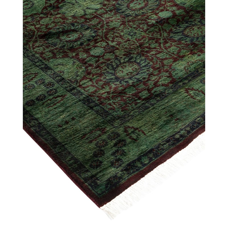 Overton Hand Knotted Wool Vintage Inspired Modern Contemporary Overdyed Green Runner Rug - 3' 3" x 8' 7"