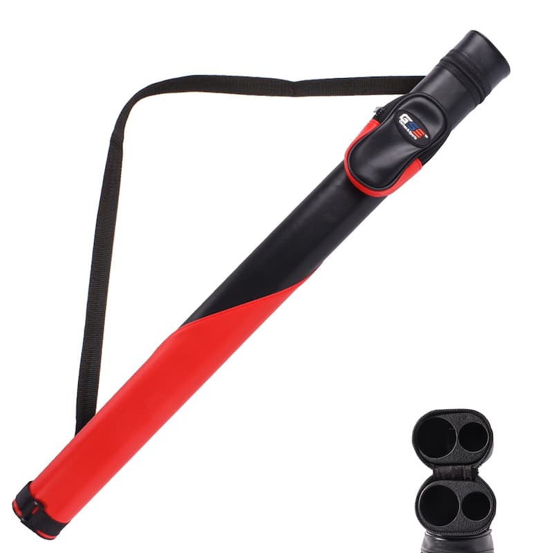 GSE™ 1x1 Deluxe Hard Billiard Pool Cue Stick Carrying Case, Billiard Cue Case Holds 1 Butts/1 Shafts (7 Colors) - Black/Red