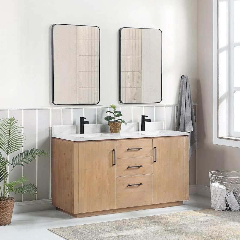 San Double Bath Vanity with Composite Stone Top and Mirror