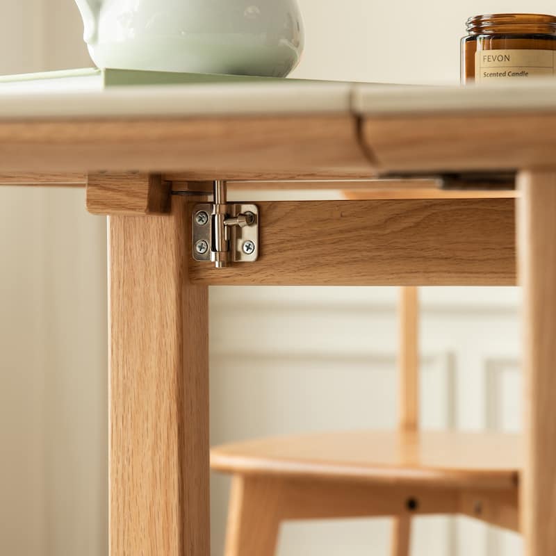 GDFStudio - Rutherford Modern 59.06" Solid Oak Wood Extending Dining Table with Rock Slab Top - 59.06"W