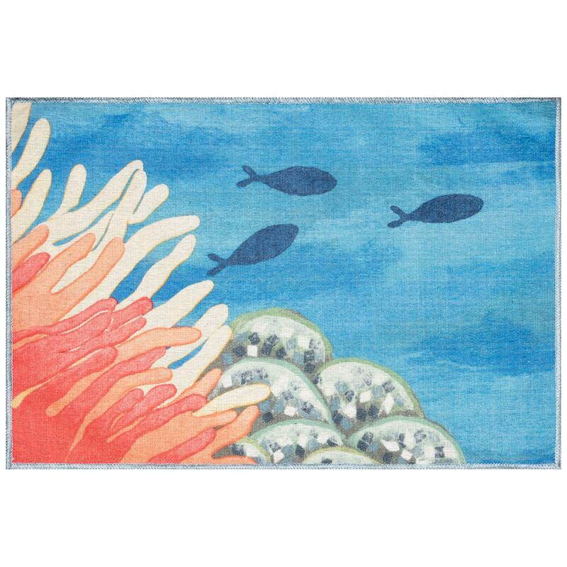 Liora Manne Impressions Reef Border Indoor/Outdoor Mat - 1'11" x 2'11" - Ocean