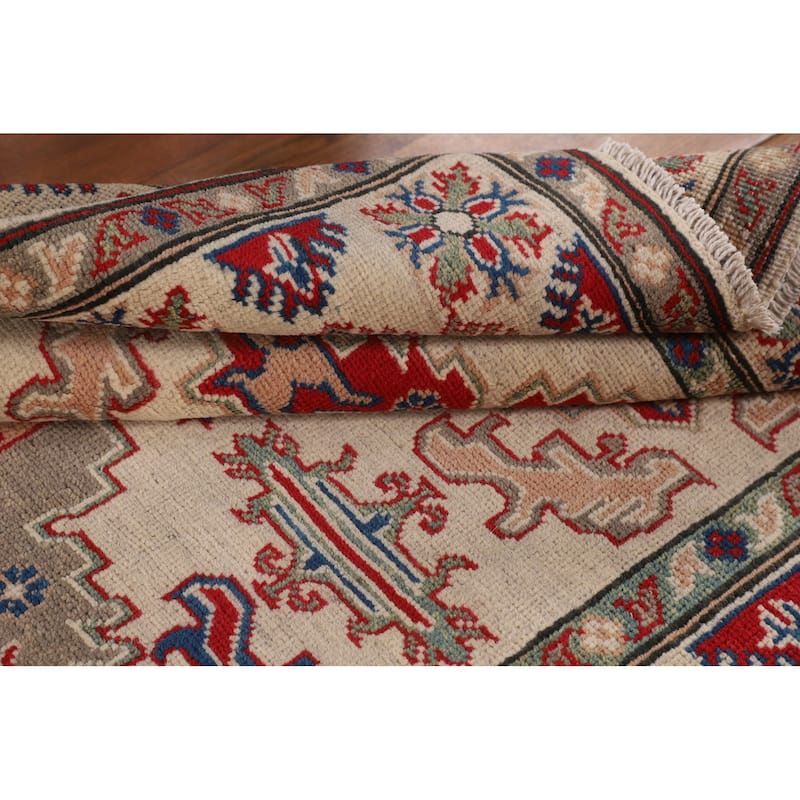Geometric Kazak Oriental Accent Rug Hand-Knotted Wool Carpet - 3'11" x 5'11"