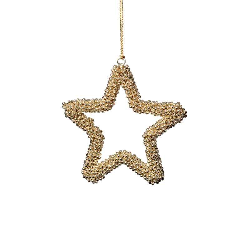 Golden Pearl Star Christmas Hanging Ornaments, Set of 12, 5"