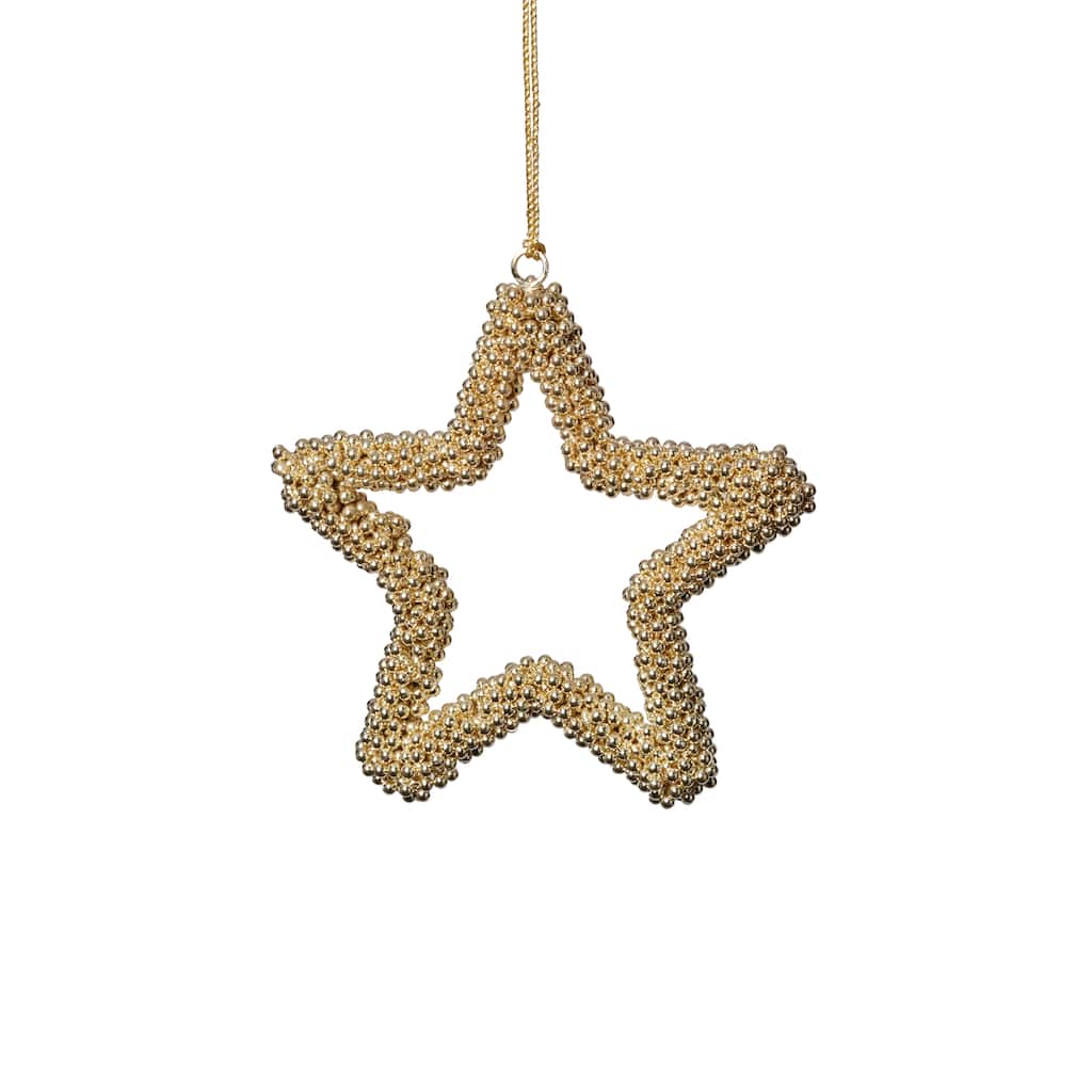 Golden Pearl Star Christmas Hanging Ornaments, Set of 12, 5"