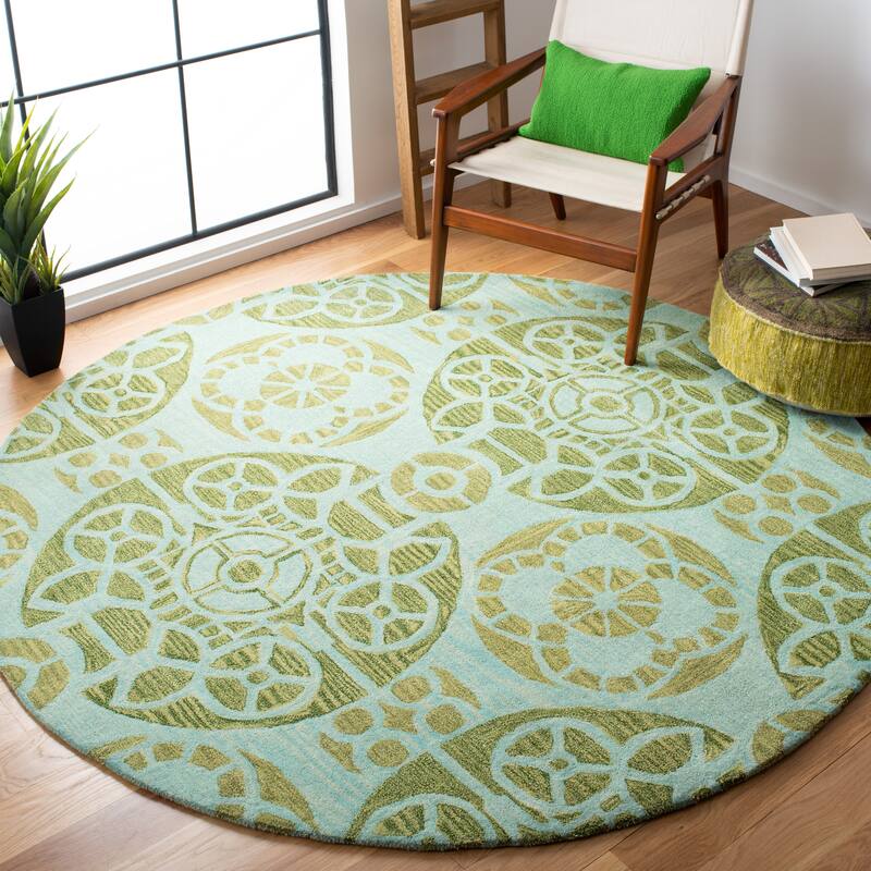 SAFAVIEH Handmade Wyndham Dinie Modern Wool Rug - 7' Round - Turquoise/Green
