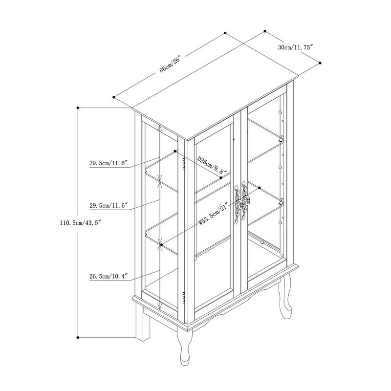 Elegant 3-Tier Curio Cabinet with Lighting, Mirrored Panel, Adjustable Glass Shelves,E26 Bulb Not Included Classic Floor Mount