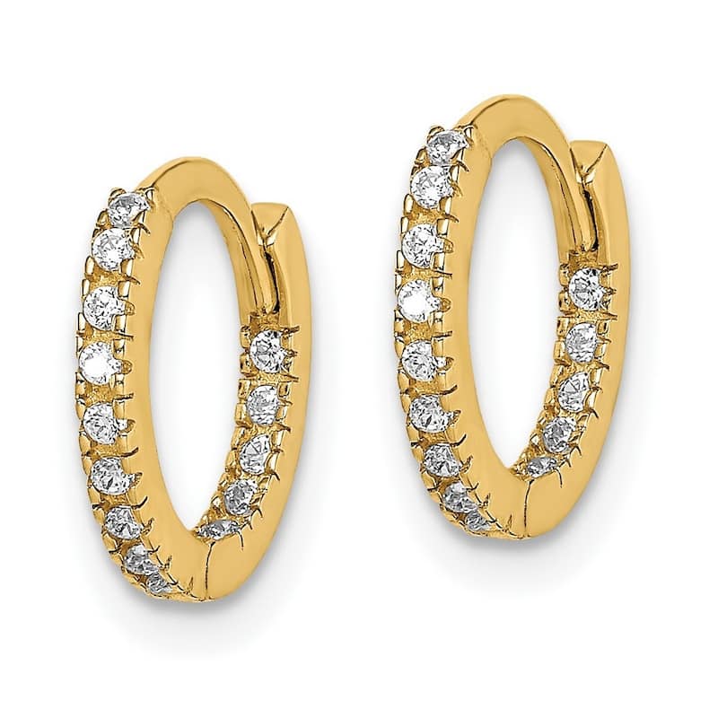 Curata 14k Yellow Gold CZ Cubic Zirconia Hinged Hoop Earrings - 10.7mm long
