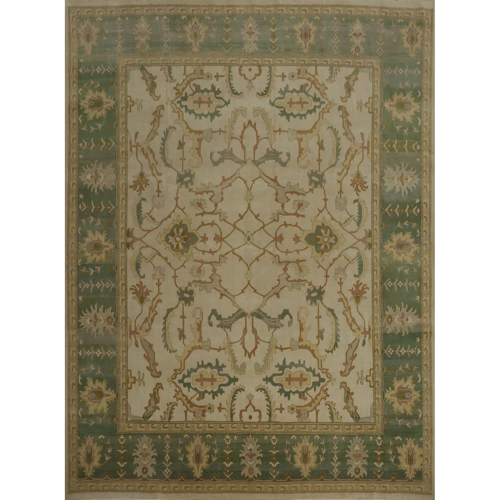 Hand Knotted Oriental 100% Wool Carpet Traditional All-Over Beige & Ivories Ziegler Area Rug - 12' 1'' X 12' 0''