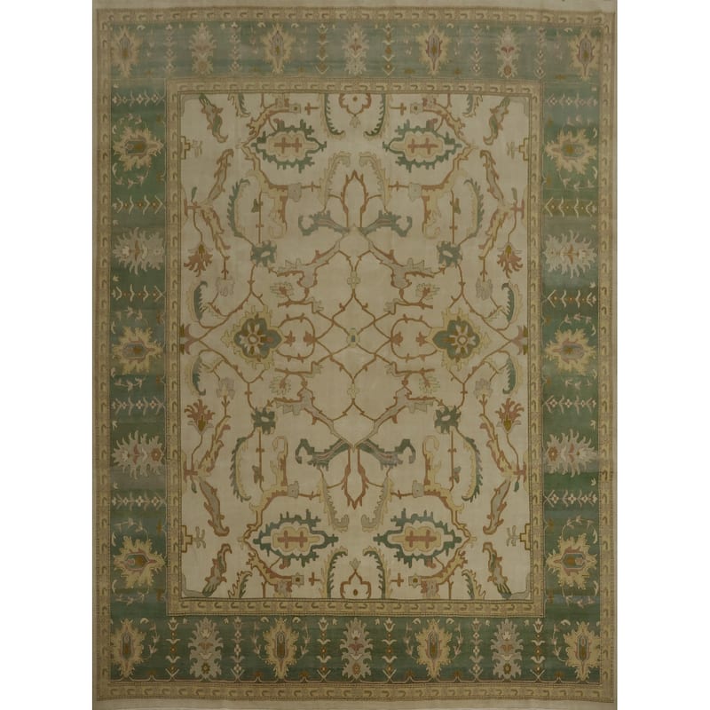 Hand Knotted Oriental 100% Wool Carpet Traditional All-Over Beige & Ivories Ziegler Area Rug - 12' 1'' X 12' 0''
