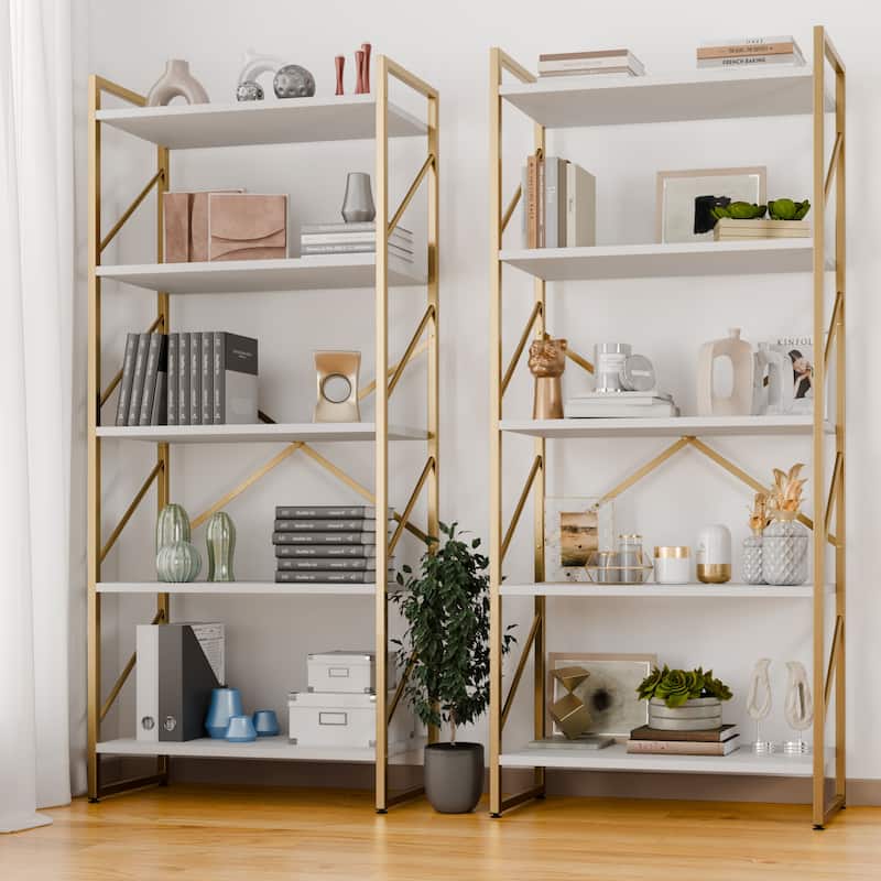 5-Tier Wood Storage Bookshelf with Anti-tipping & Drawers