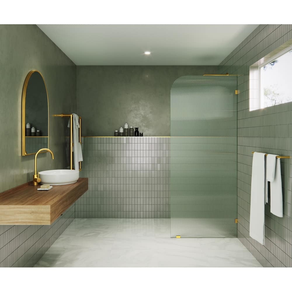 Glass Warehouse 36" x 78" Frameless Shower Door - Single Fixed Panel Fluted Frosted Radius