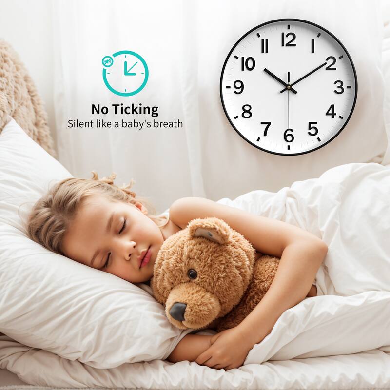Simple Wall Clock, Big Arabic Numerals, Silent Non-Ticking Modern Battery Operated, Classic Decorative for Home 12x12x1.6 Inch