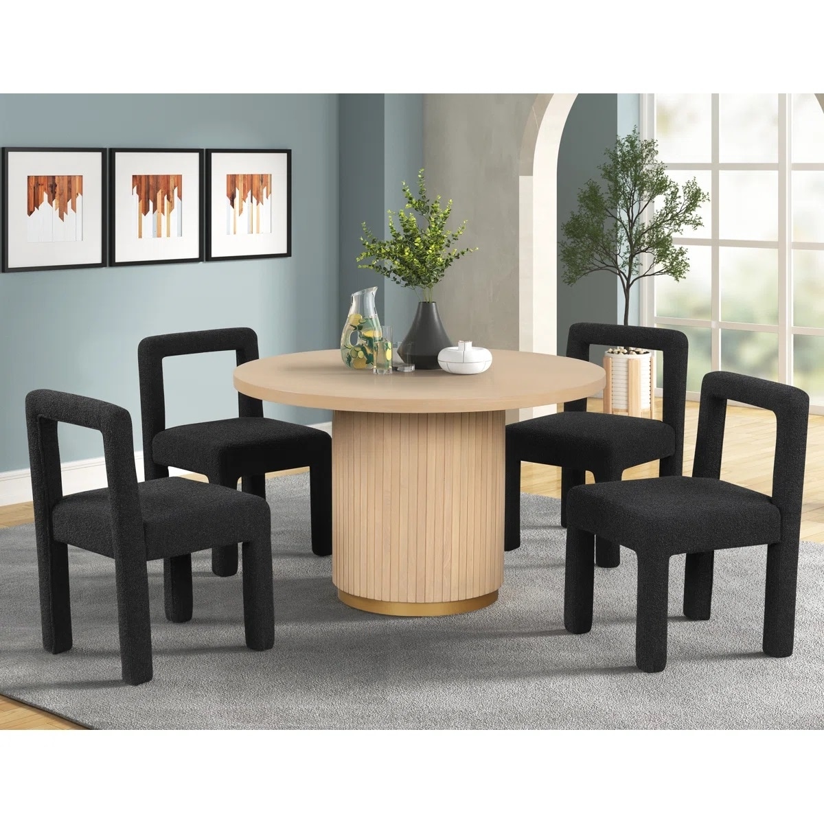 Modern Dining Chair Set of 2, Boucle Upholstered Kitchen Chair Set with Square Open Back