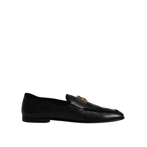Dolce & Gabbana Black Leather Logo Slip On Loafers Men display picture 2
