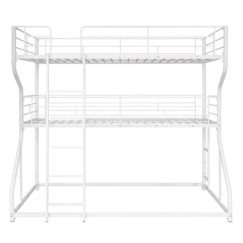 Full XL/Twin XL/Queen Triple Bunk Bed with Long and Short Ladder, Curved Metal Triple Bunk Bed Frame with Safety Guardrail