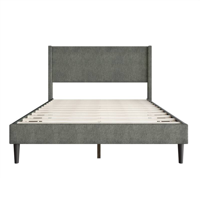 Clayfell Bangor Upholstered Wingback Platform Bed, Linen, No Box Spring Required