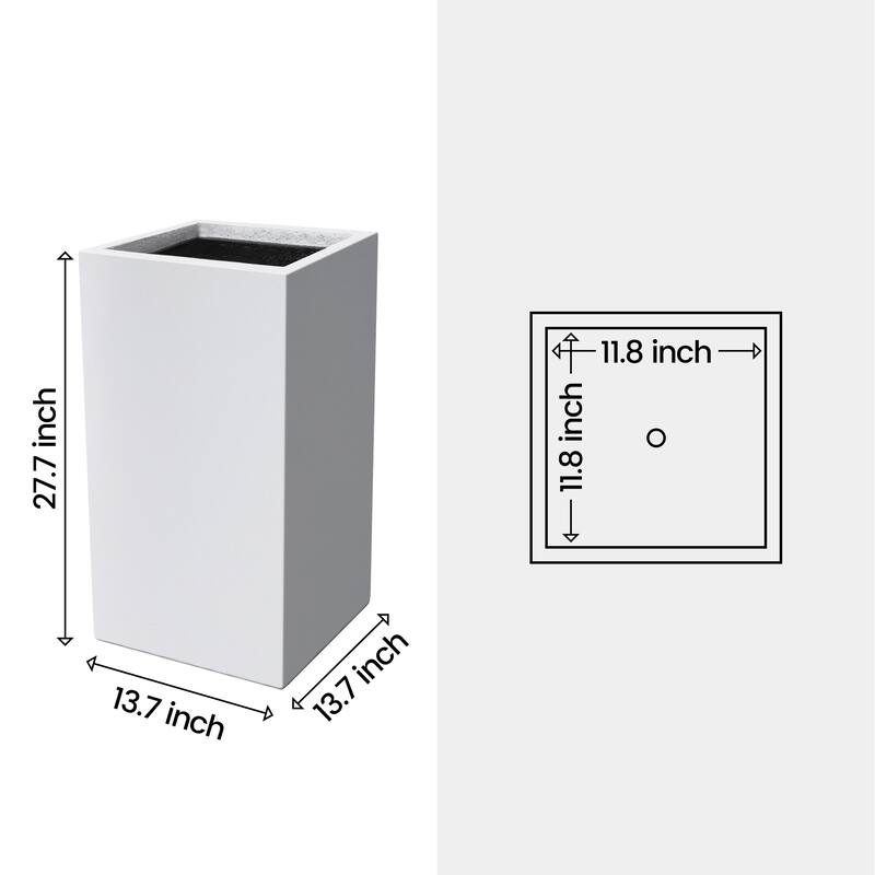 Plantara 28" H Solid White Concrete Square Plant pot, Tall Flower pot with Drainage Hole, Modern Garden planter for Outdoor