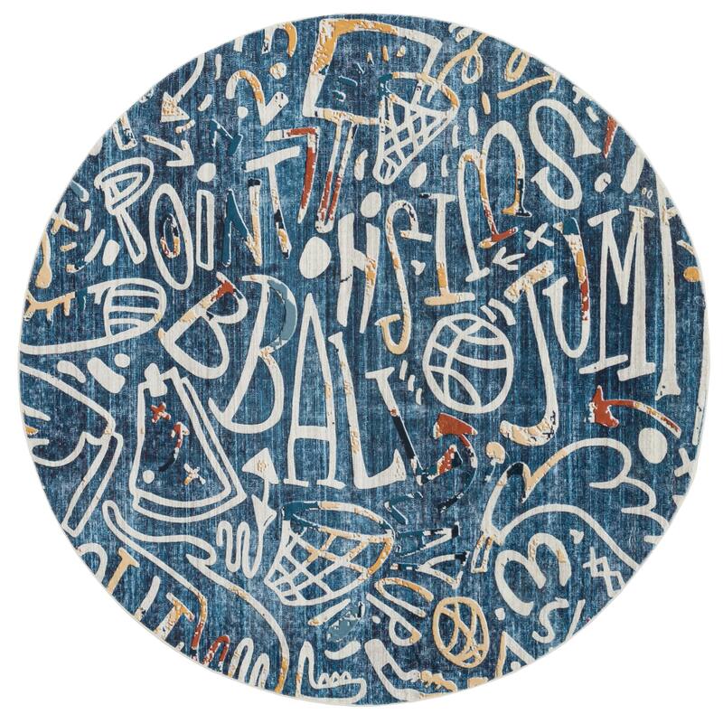 Katie Merz SPORTSGLYPHS Basketball Area Rug - 6' Round - Denim