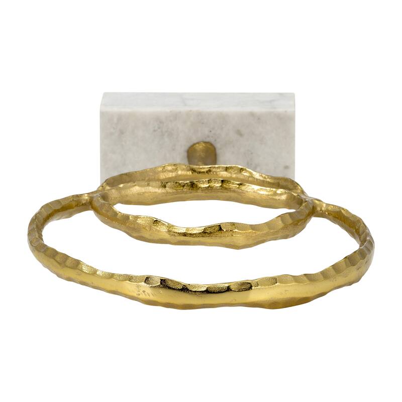 Metal/Marble, 21"H Double Ring Accent, Gold, Round, 21"H, Solid Color - 13" x 4" x 21"