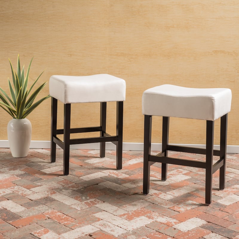 Set of 2, 26.75" Backless Leather Counter Height Barstool - Beige
