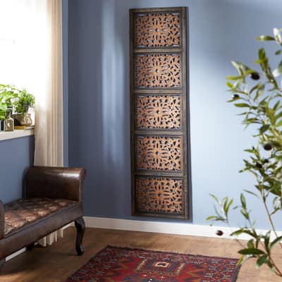 Brown Wooden Handmade Intricately Carved Floral Home Wall Decor