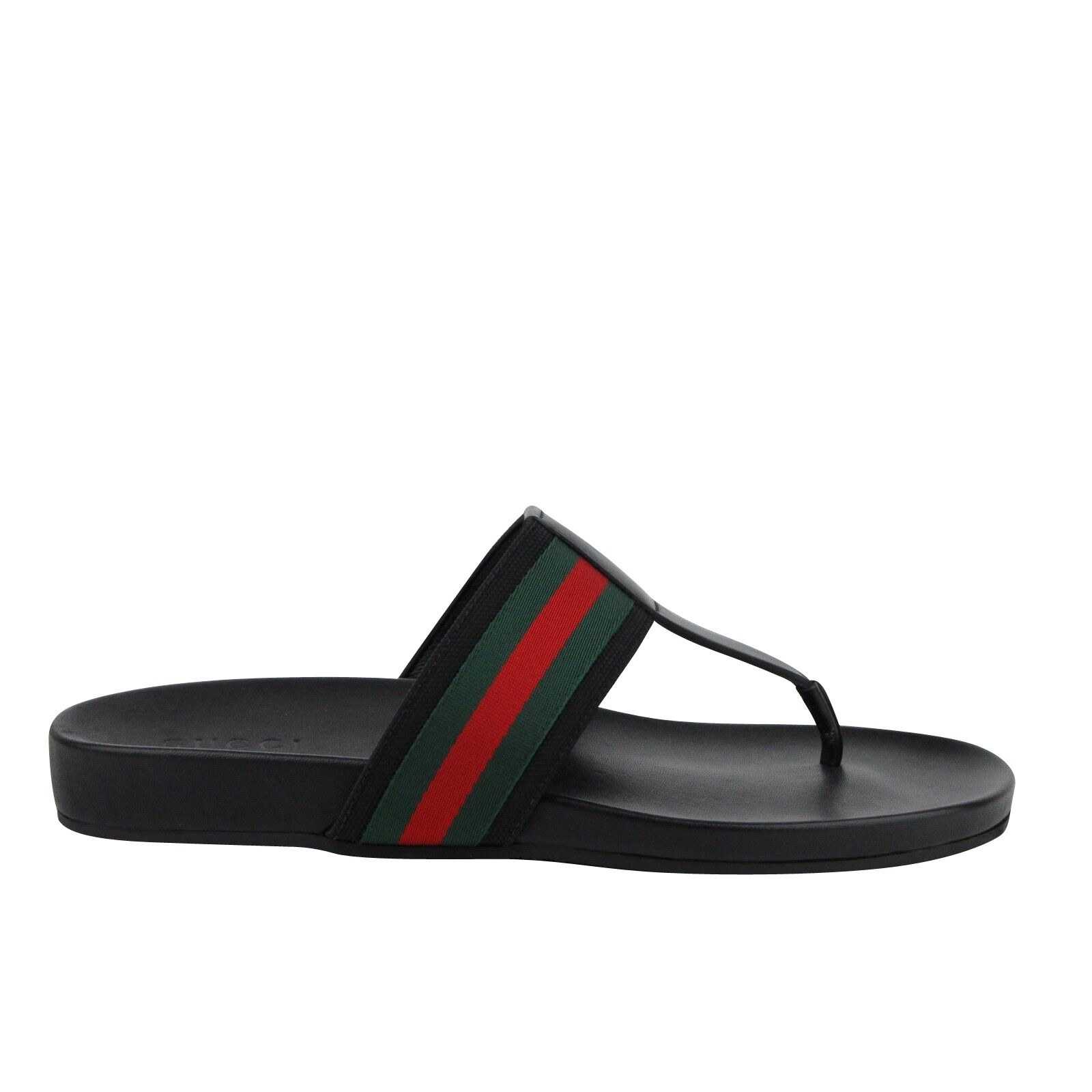 Shop Gucci Thong Sandals Black Leather Rubber With Grg Web