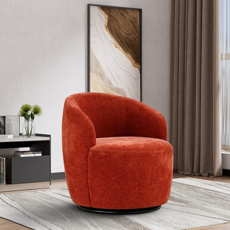 Ouyessir Swivel Barrel Chair Upholstered Armchair (Set of 1) - Chenille-Red