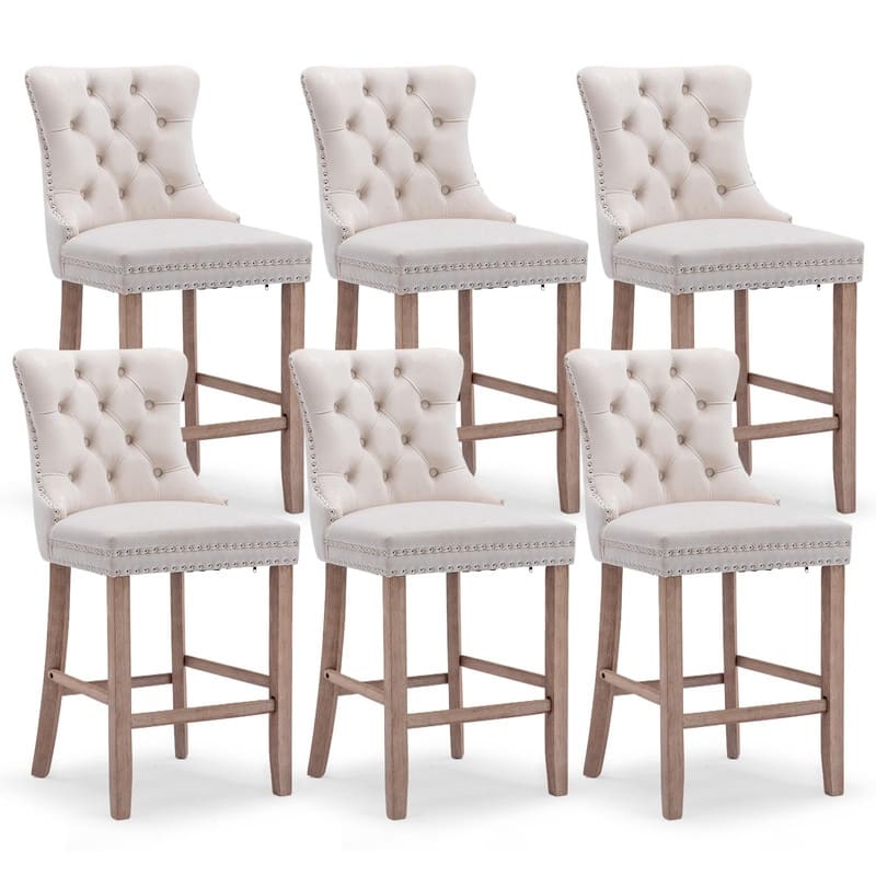 Wing Back Velvet Tufted Nailhead Barstools(Set of 6)