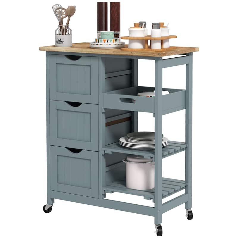 Rolling Kitchen Island Cart on Wheels with Shelves and 3 Drawers