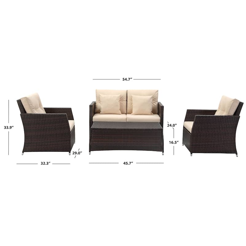 SAFAVIEH Outdoor Taya 4-Piece Living Set - 55W x 34D x 32H