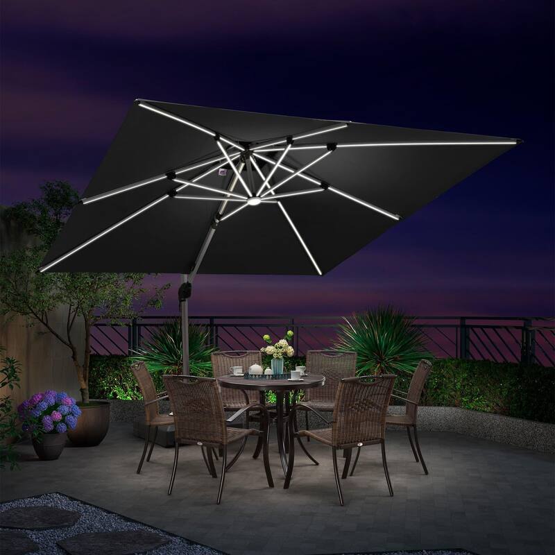 PURPLE LEAF 9/10/11 ft Square 09x12 ft Rectangle Double Top LED Patio Cantilever Umbrella with Base